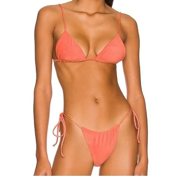 JADE SWIM ❤️‍🔥 LANA BIKINI BOTTOMS IN CORAL 🪸 TERRYCLOTH NWT SIZE LARGE